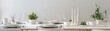 Minimalist dining table with sleek dinnerware, minimalist flatware, and a simple centerpiece, such as a small succulent plant or a minimalist candle holder, generative AI