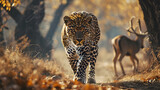 Fototapeta Dziecięca - leopard chasing deer