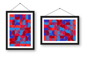 Wall Mural - picture frame with geometric trendy pattern. modern background, simple elements. retro texture, basi
