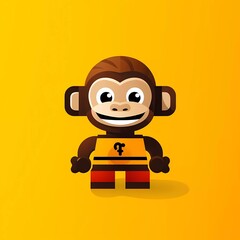 Wall Mural - Flat vector logo lego happy monkey, minimalist background