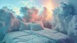 Soft gradient clouds forming an ethereal mural in a dreamy bedroom