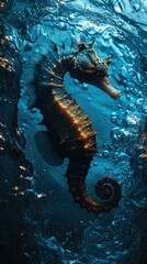 Canvas Print - A seahorse swimming in the ocean. Generative AI.