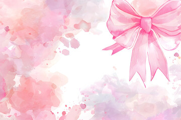 Wall Mural - Cute cartoon bow ribbon frame border on background in watercolor style.