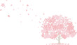 桜の花イラスト。満開の桜の花と散る花びら。桜並木。春の花見。Cherry Blossom Clipart. Cherry blossoms in full bloom and falling petals. Row of cherry blossom trees. Spring flower viewing.