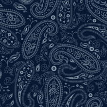  Traditional Blue Paisley Pattern On Navy Background 