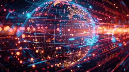 Wall Mural - abstract background with interconnected glowing lines surrounding the globe. generative ai.