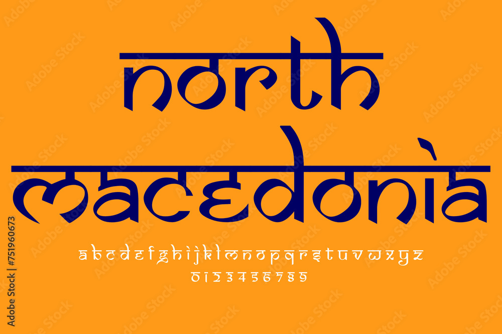 North Lettering European country North Macedonia name text design. Indian style Latin ...