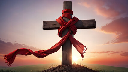 Poster - Sunset Christian cross easter religious background