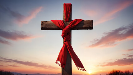 Canvas Print - Sunset Christian cross easter religious background
