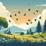 Fototapeta Dinusie - Free vector Mountain and lake landscape Chinese background.