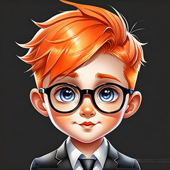 Wall Mural - Tangerine Expressions: Watercolor Portraits of a Cute Boy Character with Orange Hair Displaying Various Emotions.(Generative AI)