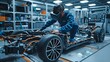 © Sawitree88 - The chassis structure of an electric automobile is worked on by an automotive engineer. Build the system with 3D visual effects software and a virtual reality headset.