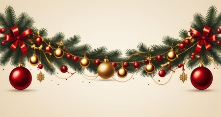 Canvas Print -  Joyful Christmas garland with gold and red ornaments