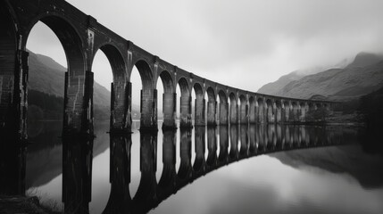 Wall Mural - A bridge spans a river with a reflection of the bridge in the water