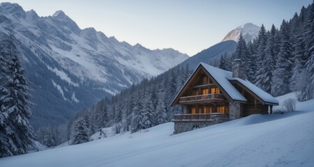 Wall Mural -  Cozy mountain retreat at dusk