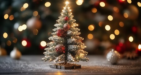 Poster -  Elegant Christmas tree with twinkling lights and ornaments