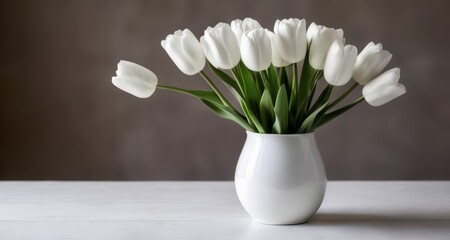 Sticker -  Elegant simplicity - A bouquet of white tulips in a minimalist vase