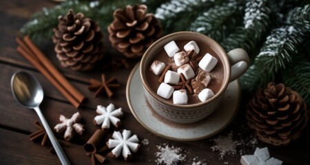 Wall Mural -  Warm up with a cozy cup of cocoa and marshmallows!