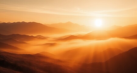 Wall Mural -  Sunrise over majestic mountains and clouds