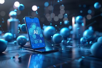 Wall Mural - smartphone with in intelligence Ai, Chat with AI Artificial Intelligence, futuristic technology