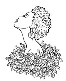Fototapeta Storczyk - Girl Flowers Profile Drawing Outline Line