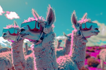 Wall Mural - llama clones in virtual reality