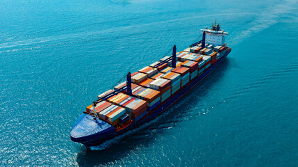 Aerial view of the freight shipping transport system cargo ship container. international transportation Export-import business, logistics, transportation industry concepts