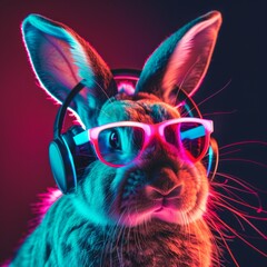 Wall Mural - DJ rabbit at neon light