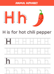 Wall Mural - Tracing alphabet letters for kids. Fruit and vegetables alphabet. H is for hot chili pepper.