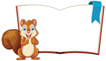 Poster - Cartoon squirrel standing next to a blank book