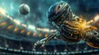 alien Baseball shortstop catches the ball on glove in professional baseball stadium