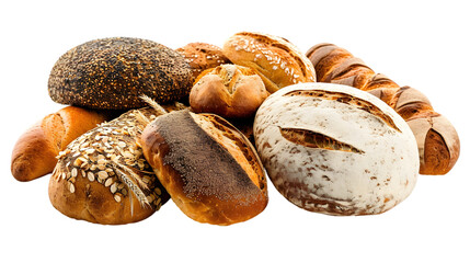 Assortment of fresh baked bread isolated on transparent background