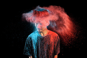 Poster - Portrait of a man celebrating Holi with colorful Holi powder