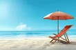 beach chair and umbrella on sandy Beach relax vacation summer, empty space banner
