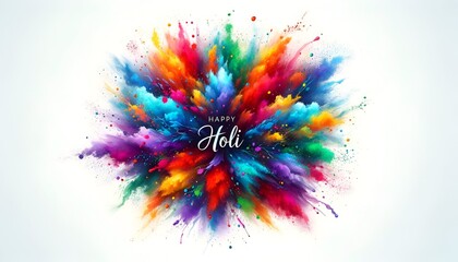 Canvas Print - Illustration in a watercolor style celebrating the holi with a vibrant explosion of colors.