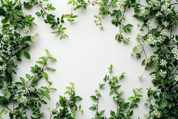 Wall Mural - Green leaves frame isolated on white background