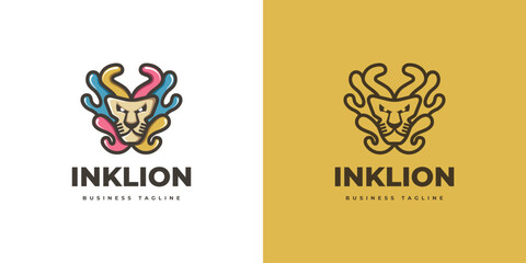 Sticker - colorful and creative ink lion logo vector