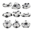 © Yumagema - Set of deflated soccer ball collection, deflated ball, leather popped soccer ball cartoon, championship sport athlete football game player sphere, isolated on white background.Vector illustration.