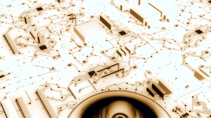 Wall Mural - 3d surface of computer circuit. design. animated diagram of computer motherboard with details. lines
