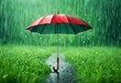 Green nature background with rain and an umbrella .Generative Ai
