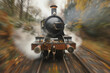 Steam locomotive in motion with the background blurred emphasize its speed