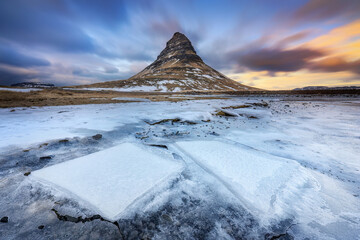 Wall Mural - Kirkjufell Mountain in Iceland during winter sunset