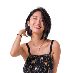 Wall Mural - Portrait of asian young woman happy smiling, Posing surprised expression attractive cheerful, isolated on white background, png