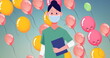 Image of female doctor wearing face mask over balloons