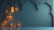 ramadan kareem islamic greeting card background vector illustration, card design with lanterns and crescent.