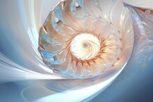Abstract Fractal. Fractal Art Background Nautilus Shell For Creative Design. Decoration For Wallpaper, Closeup Of A Nautilus Shell, Ai Generated