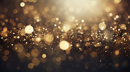 Canvas Print - Defocused vintage lights background in light gold and black with glitter.