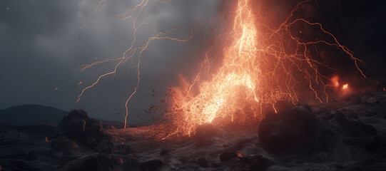 Wall Mural - volcano eruption, mountain, lightning, disaster 24