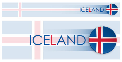 Wall Mural - Iceland flag horizontal web banner in modern neomorphism style. Webpage Icelandic country header button for mobile application or internet site. Vector