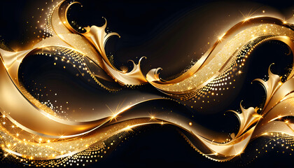 Wall Mural - Luxurious dynamic sparkling metallic golden wave abstract design element